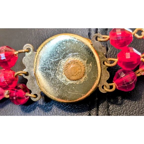 VTG Signed Western Germany Pink Gray Faceted Three Strand Acrylic Bead Necklace - Picture 8 of 9